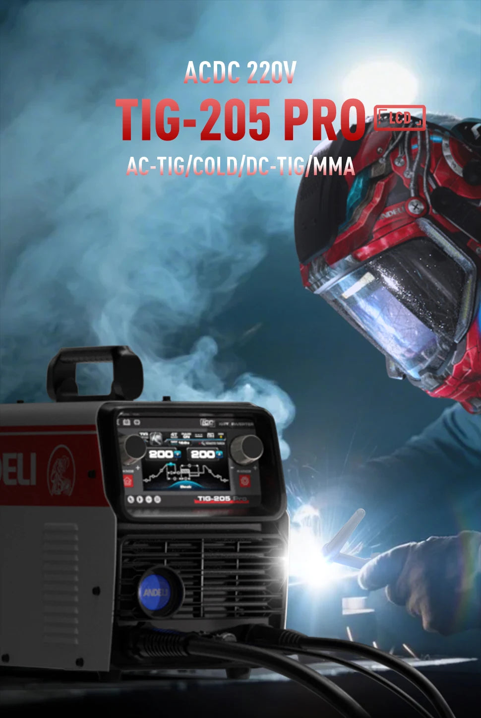 ANDELI AC/DC TIG Welding Machine TIG Pulse Stick/Spot/Aluminum Welding/Cold TIG Welder Square/Trapezoid/SINE Wave MultiProcess - Daisan Mart