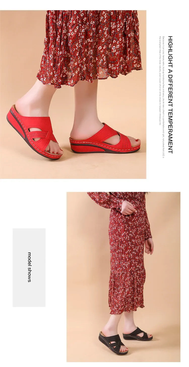 Dép Nữ Đế Xuồng Da Vintage Thoáng Khí 2024