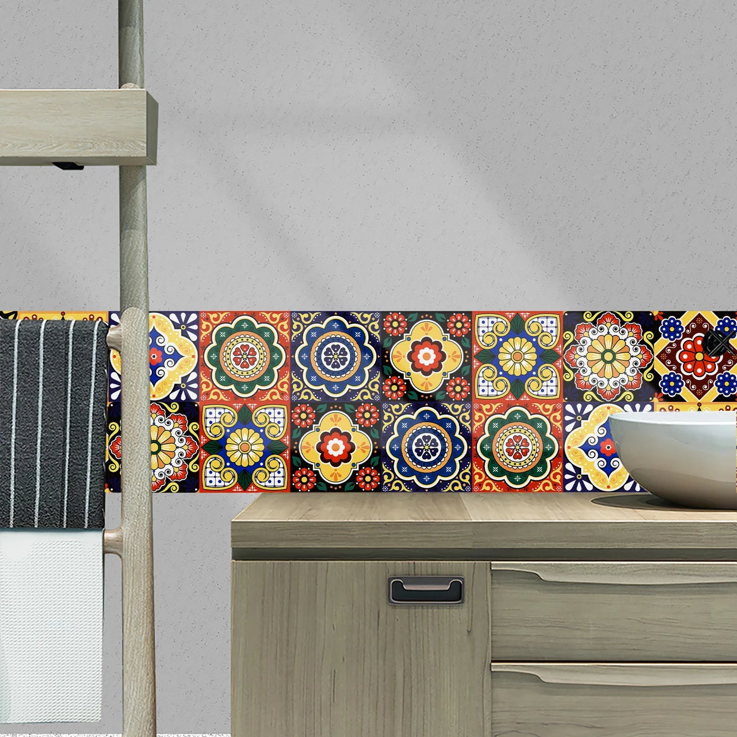 Colorful Mandala Pattern Ceramic Tile Wall Sticker Kitchen BackSplash Bathroom Waterproof Peel & Stick Home Decor Art Wallpaper
