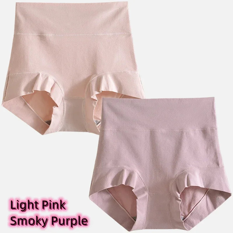 Women's cotton high-waisted, stretchy, belly-hugging panties, 2 pieces