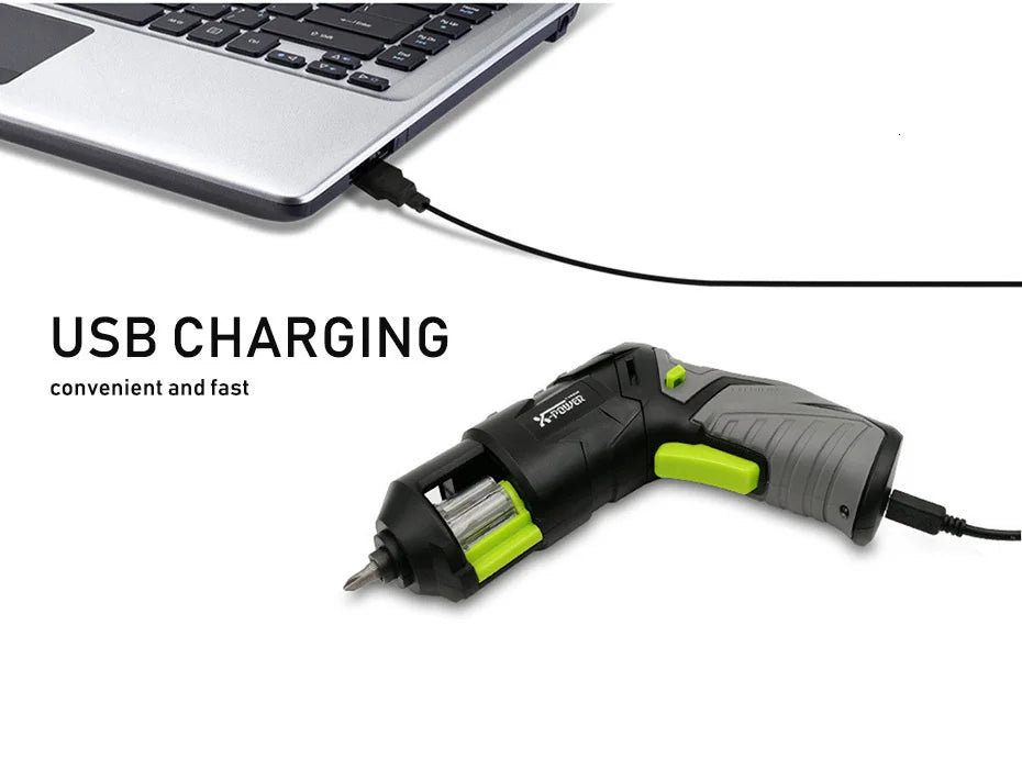 Mini Cordless Electric Screwdriver Pistol Rechargeable LED DIY 7-Piece