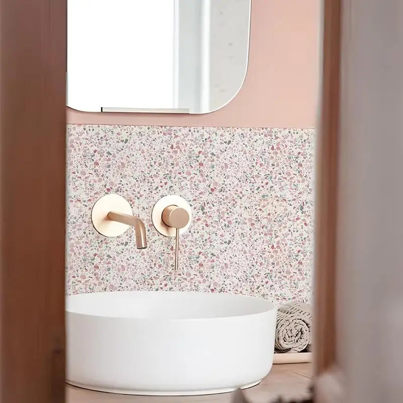 Pink Wallpaper Terrazzo Wall Panels, Waterproof Washable Wall Tile Decals for Bathroom &amp; Kitchen, Pink Terrazzo Home Decor
