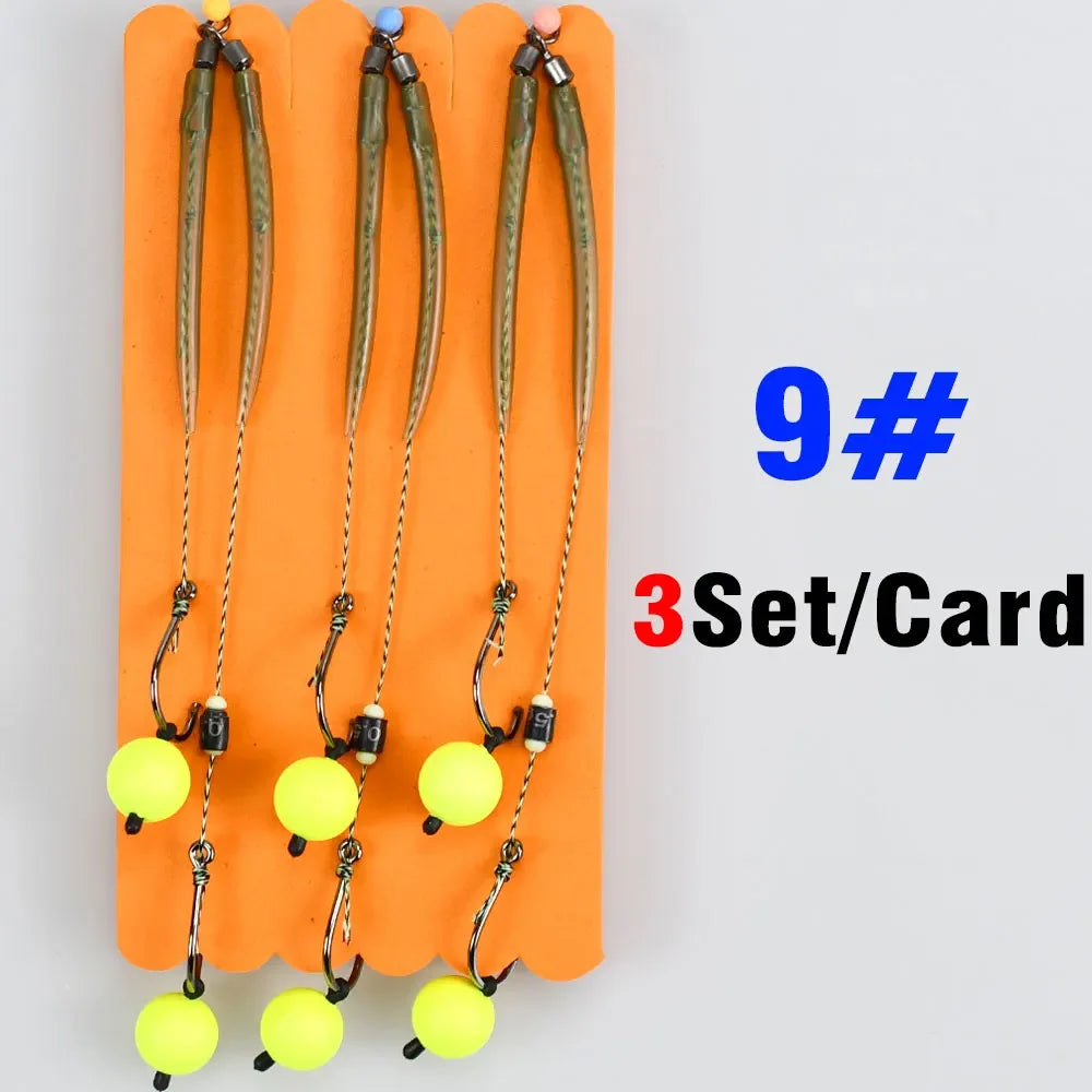 MNFT 3Sets Carp Fishing Rigs with Ready-Made Hair Hooks Size 3#-10# Pesca Hook Fishing Lure Tackle for Carp Fishing