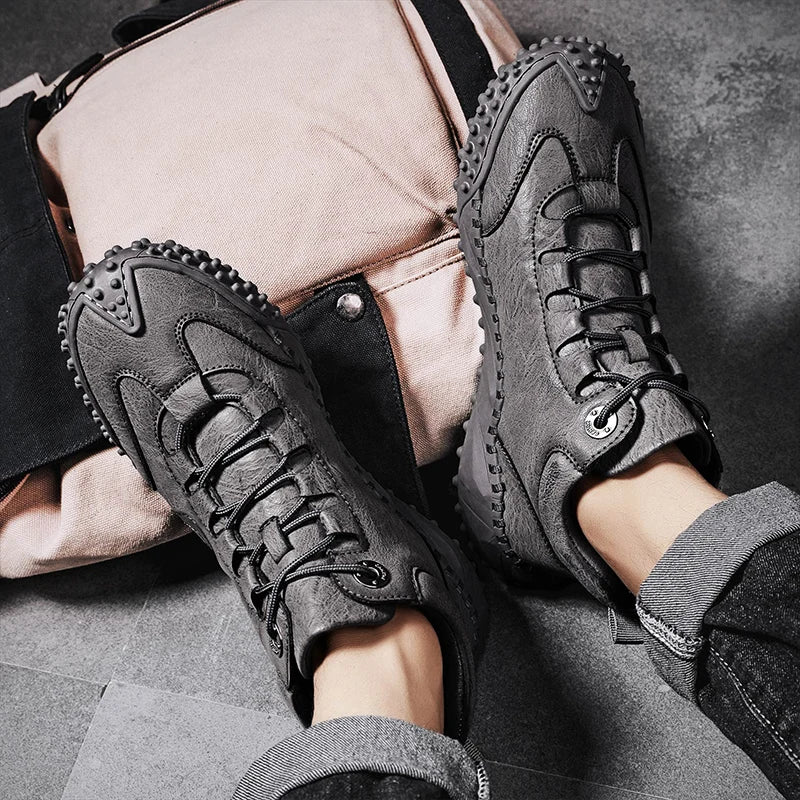 Men's Vintage Handmade Leather High-Top Lace-Up Retro Shoes