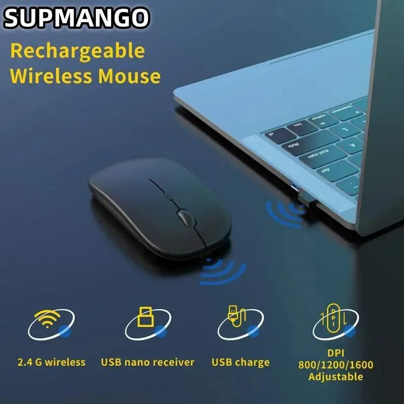 Silent wireless gaming mouse, magic rechargeable battery