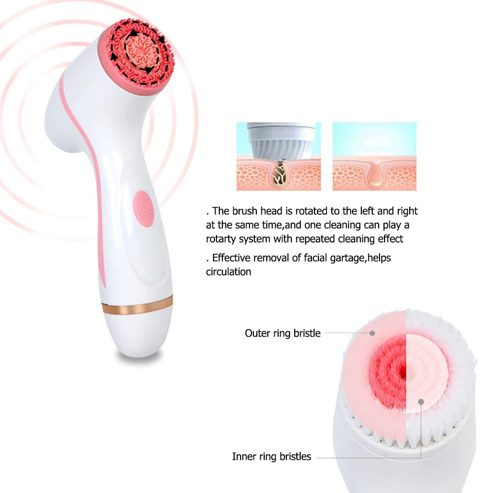 3-Head Ultrasonic Facial Cleanser for Deep Cleansing