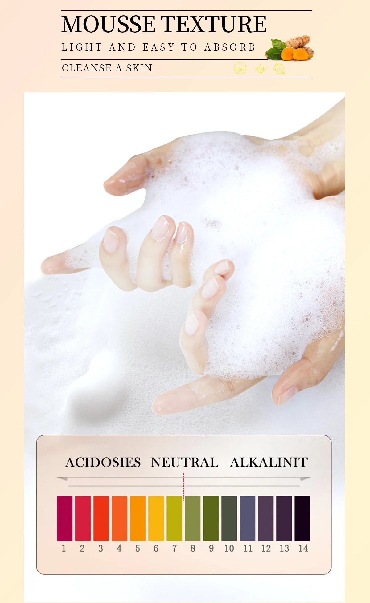 Turmeric Cleansing Mousse, Deep Cleansing, Turmeric Essence Brightens the Skin, Refreshing and Oil-Controlling Cleanser