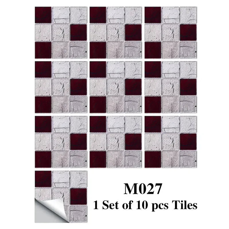 10pcs/set Marble Mosaic Tiles Wall Sticker Transfers Flat Covers for Kitchen Bathroom Stitching Stickers Self-adhesive Removable