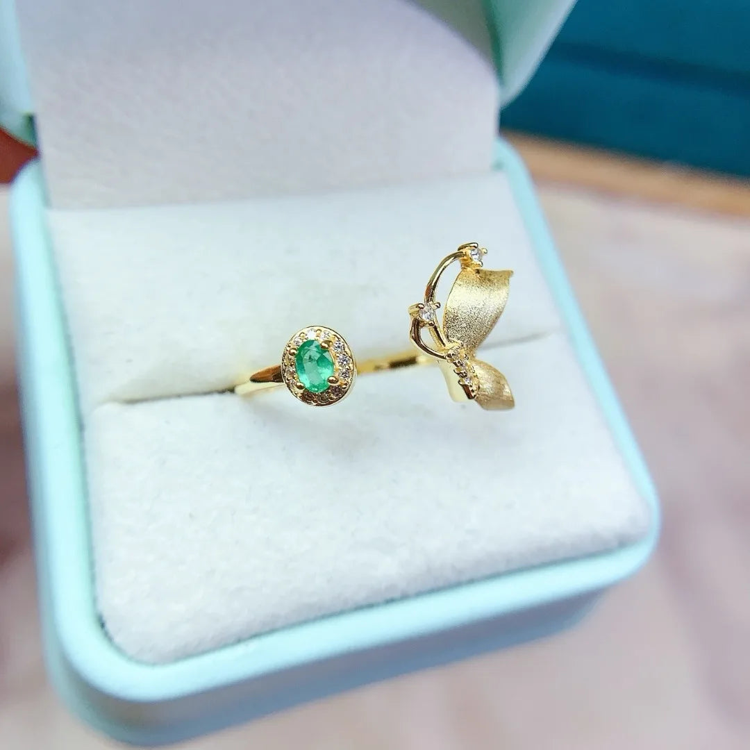S925 Silver Ring With Luxurious Natural Emerald For Women