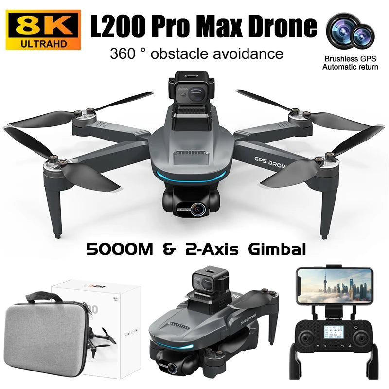L200 Pro Max 5000M GPS Drone 8K Professional HD Camera FPV Dron 2-Axis Gimbal Foldable Obstacle Avoidance RC Quadcopter VS L600