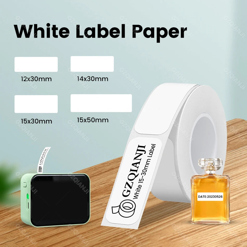 Multi Size P15 Label Paper Rolls Sticker 15*30mm 12*40mm White Color Cable Transparent P15 Thermal Label Printer Adhesive Tape - Daisan Mart