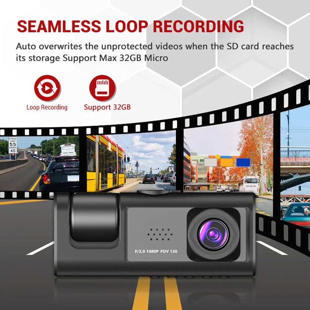 3-Eye Dash Cam, Night Recording, Full HD 1080P