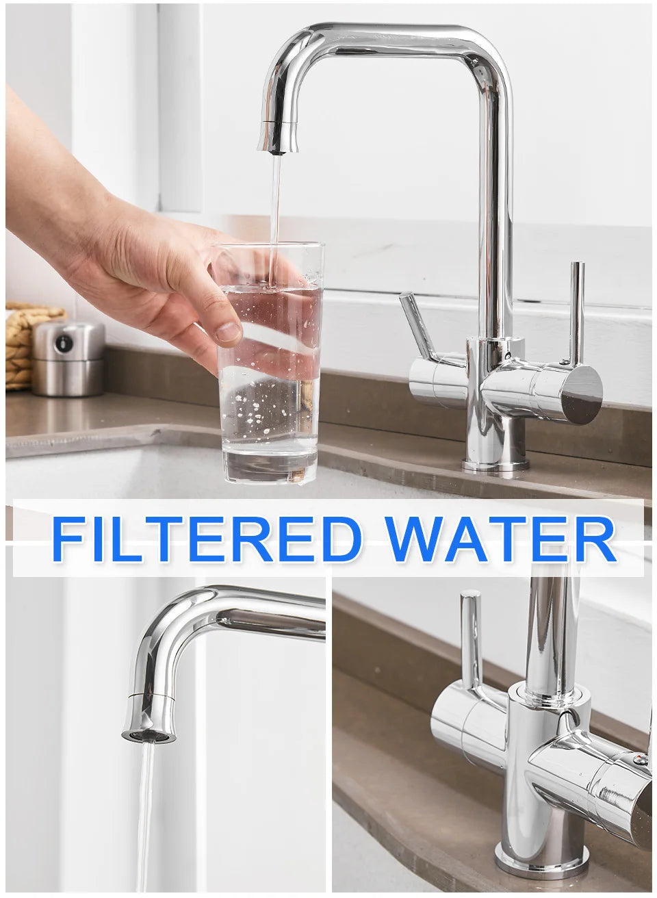 ROVATE Chậu bếp 3 trong 1, Vòi nóng lạnh có lọc nước uống