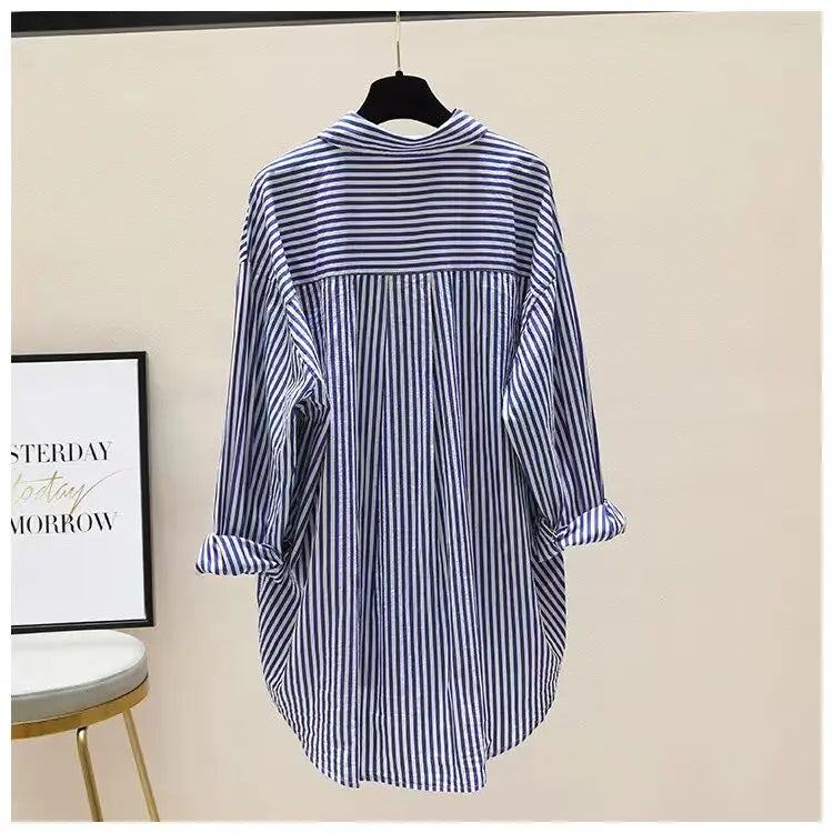 Striped Shirt Women Shirts Summer Autumn Fashion Female Office Lady Loose Blouse Long Sleeve Sun Protection Tops Casual Shirts