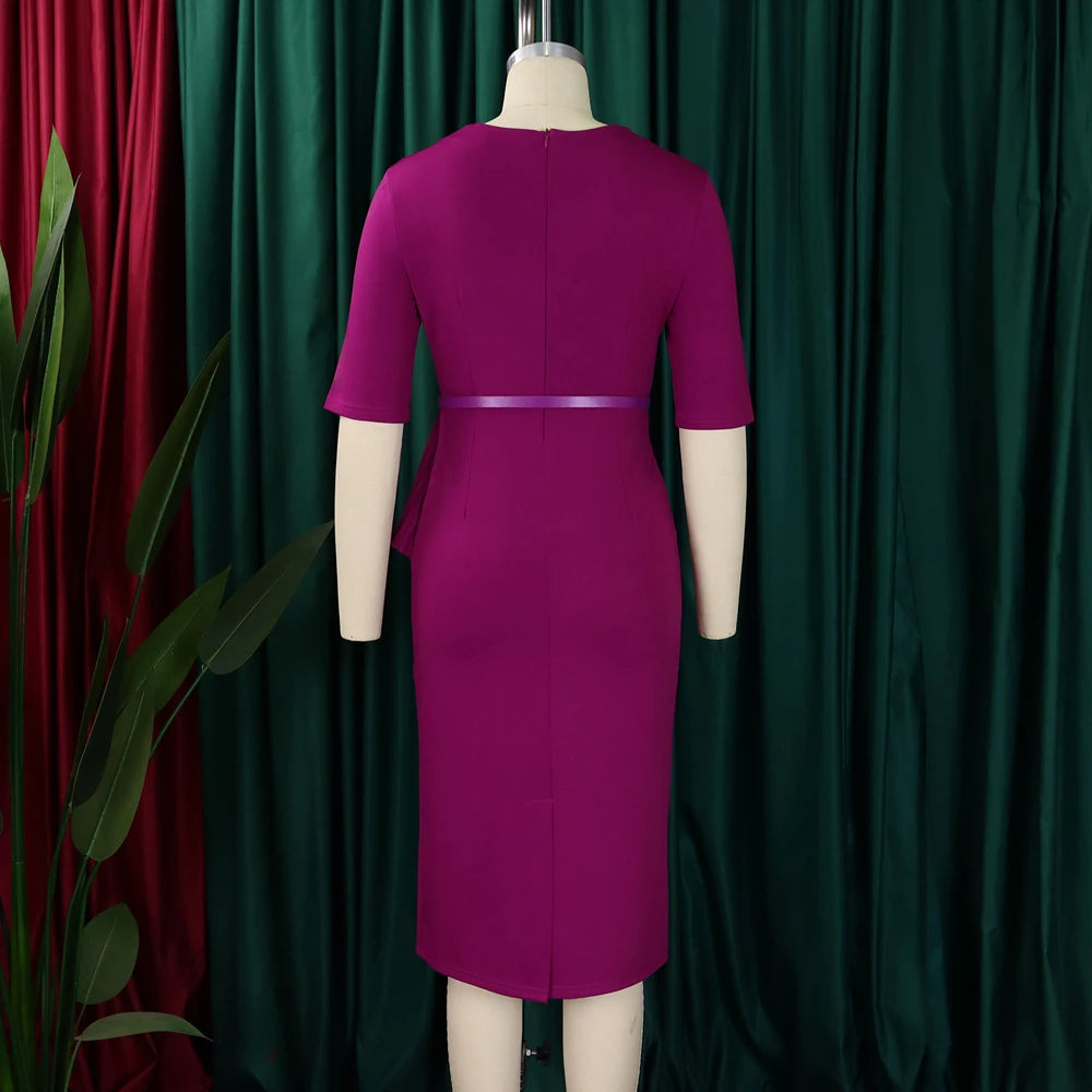 Office Dresses for Ladies 2024 Latest Summer Simple Elegant Half Sleeve Formal Church Dress Women Knee Length Pencil Peplum Dres - Daisan Mart