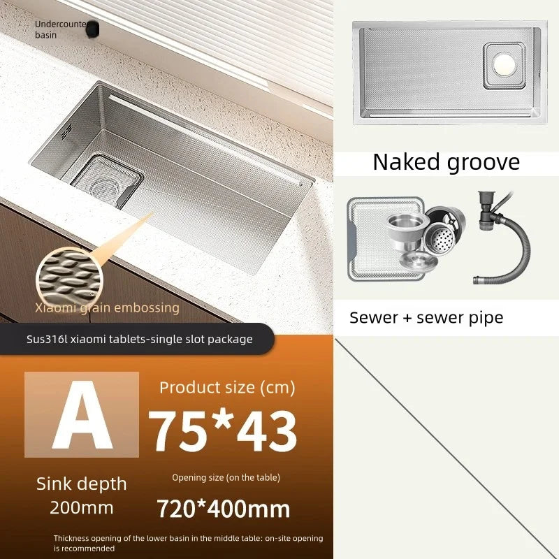 316L Stainless Steels Kitchen Sink Scratch and Grease Resistant Large Single Slot Household Left Right Mount Undermount Basin - Daisan Mart
