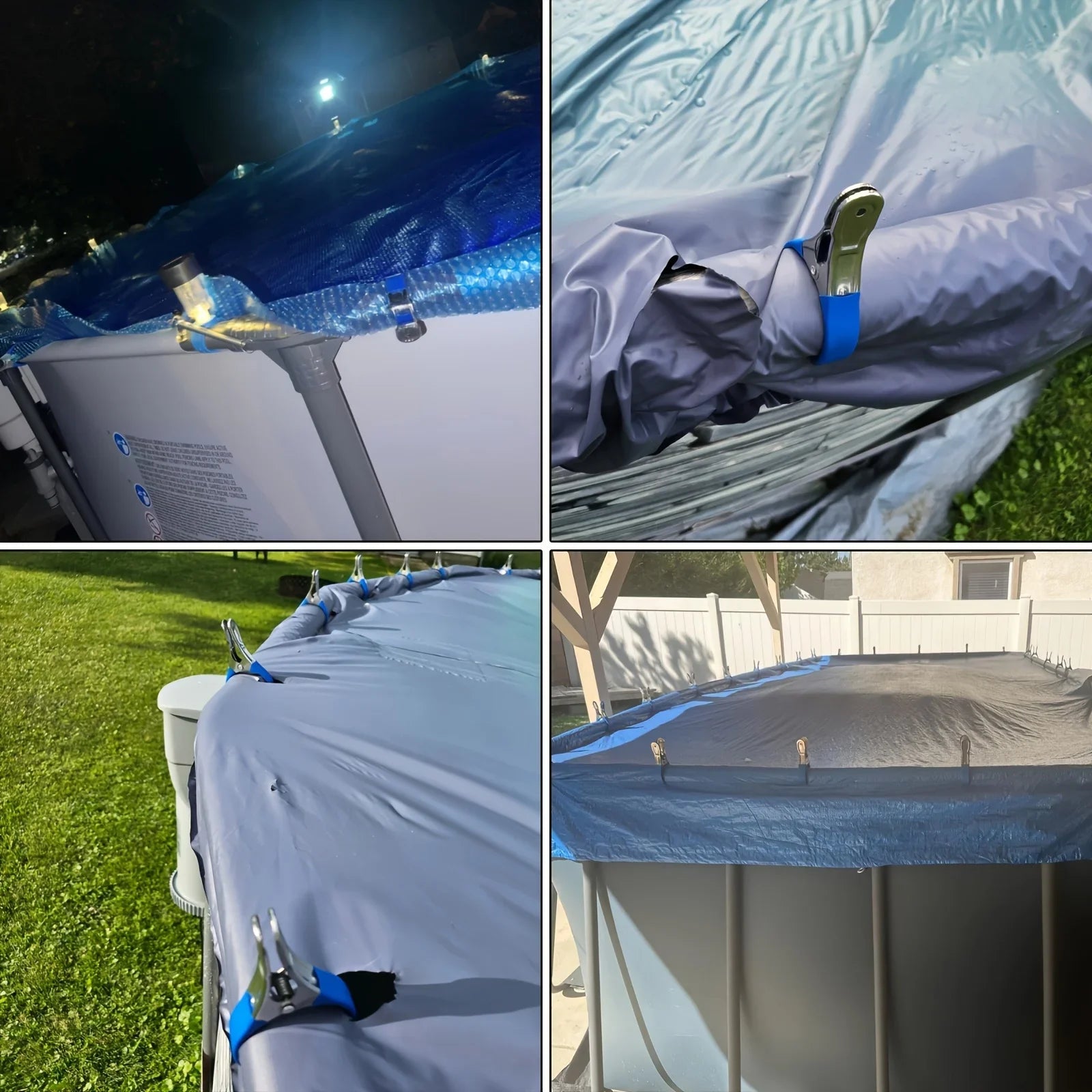 12pcs Durable Stainless Steel Pool Cover Clips with Blue Plastic Handle - Suitable for Ground Pool Covers and Photography