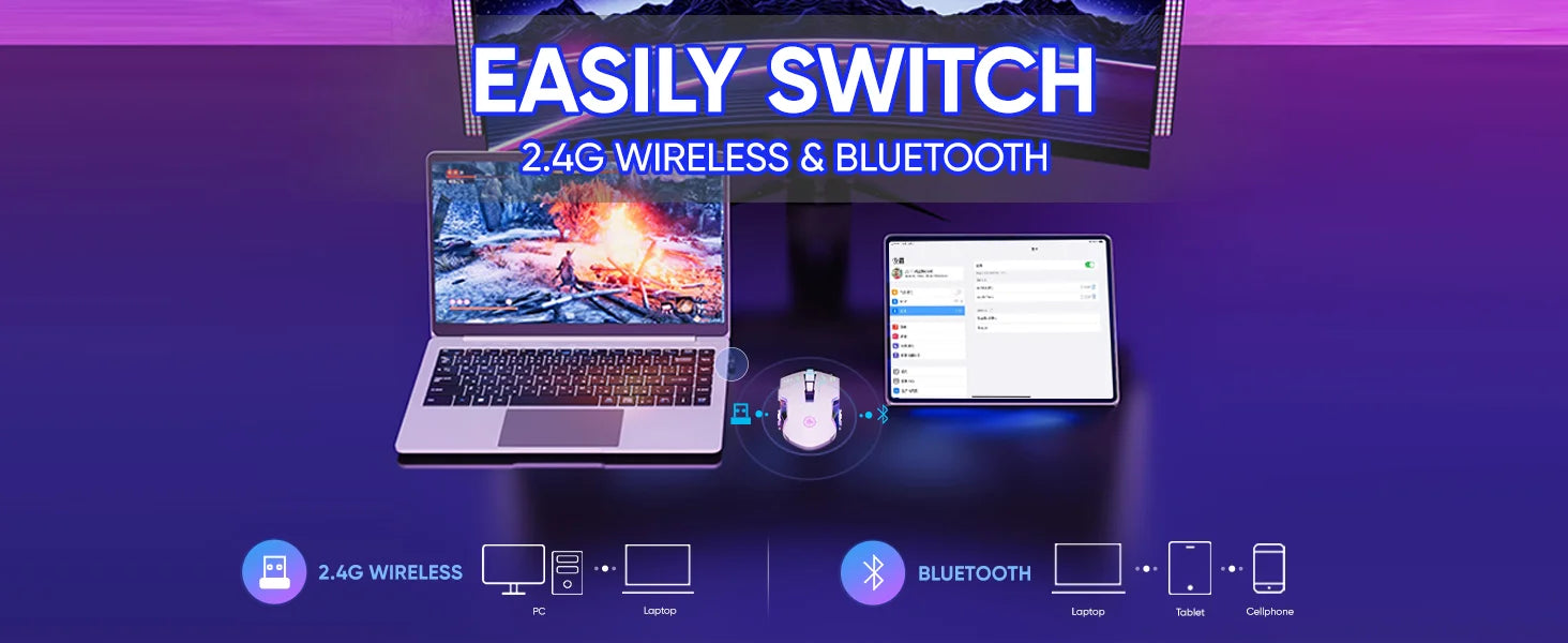 Chuột Gaming Không Dây RGB Bluetooth Sạc Lại Yên Tĩnh