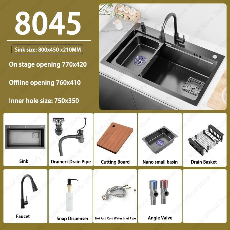 Multifunctional Kitchen Sink Large Capacity Single Bowl Stainless Steel Sink Vegetable Workstation With Faucet Drain Accessories - Daisan Mart