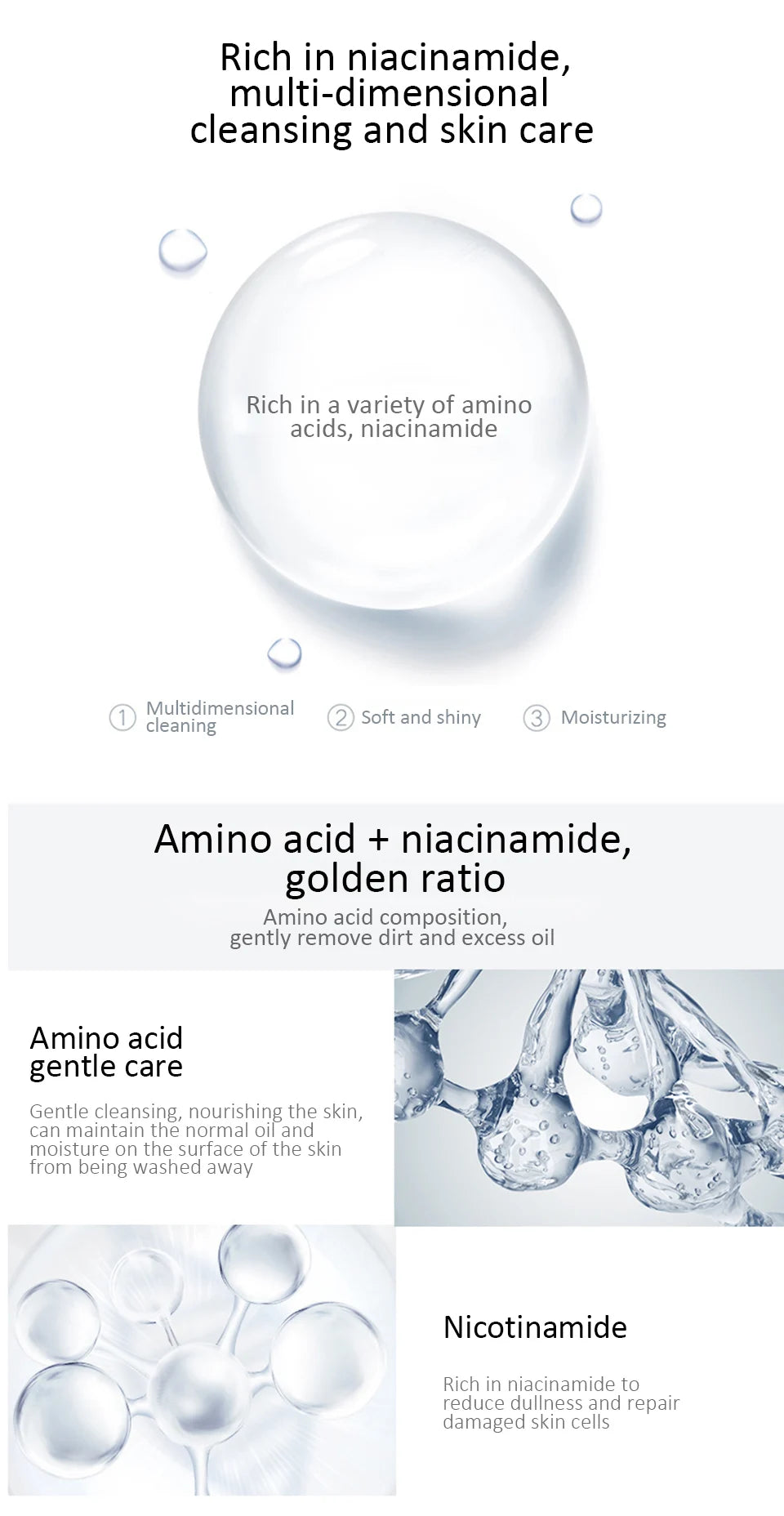 Amino Acid Cleansing Mousse Moisturizing Oil Control Deep Cleaning Mites Removal Acne Facial Cleanser Foam Skin Brightening