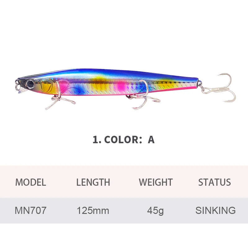 12.5cm 45g Fishing Lures Minnow Wobbler Long Casting Sinking Heavy Shot Artificial Hard Bait Fishing Accessories Decoy MN707