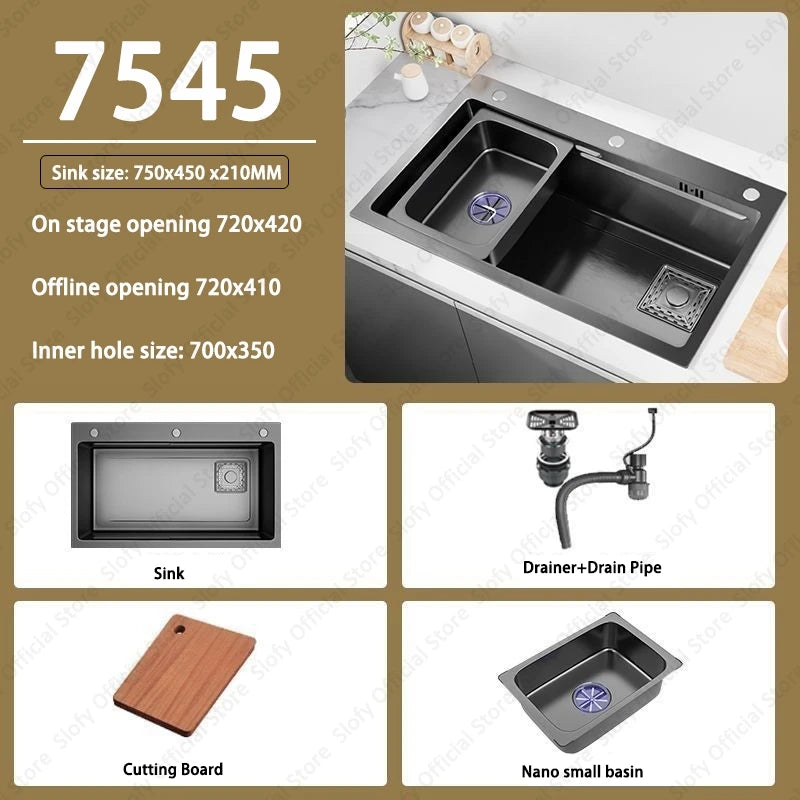 Multifunctional Kitchen Sink Large Capacity Single Bowl Stainless Steel Sink Vegetable Workstation With Faucet Drain Accessories - Daisan Mart