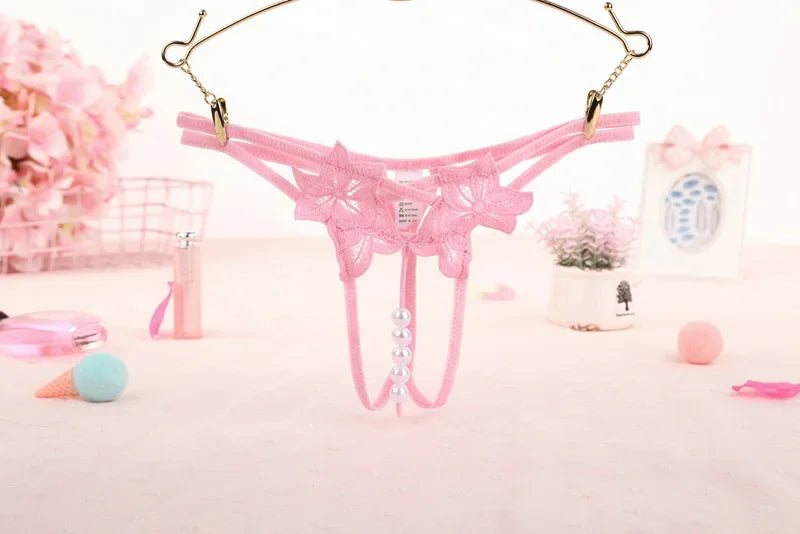 Women's Panties Sexy Lingerie Pearl Thongs Crotch Opening G-strings Temptation Women Underwear Erotic Female Underpants