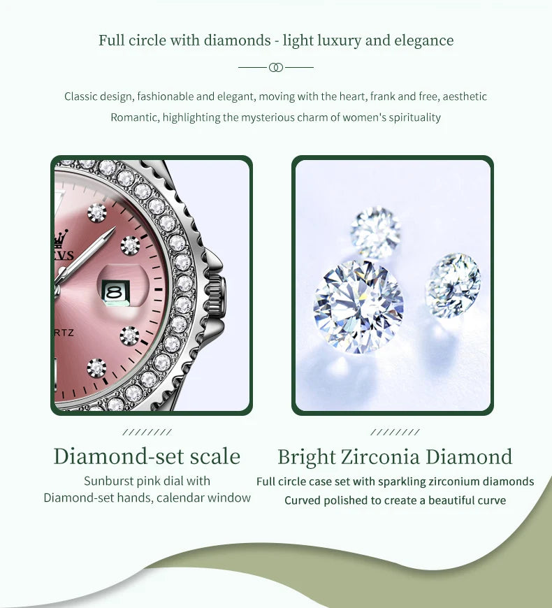 OLEVS 9945 luxury women's watch, studded with stones, date calendar