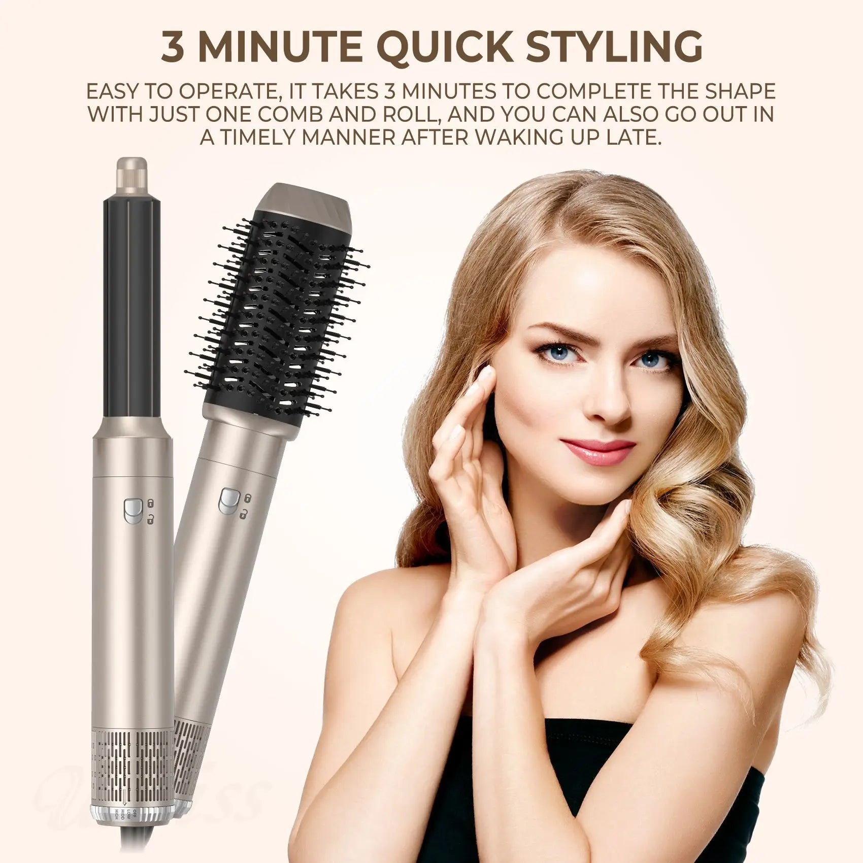 6 in 1 Hair Dryer,Multi Styling Tool,Straightener &amp; 32mm Curling 300 Million Negative Ions Hair Care 1-3 Mins Quick Drying Gifts