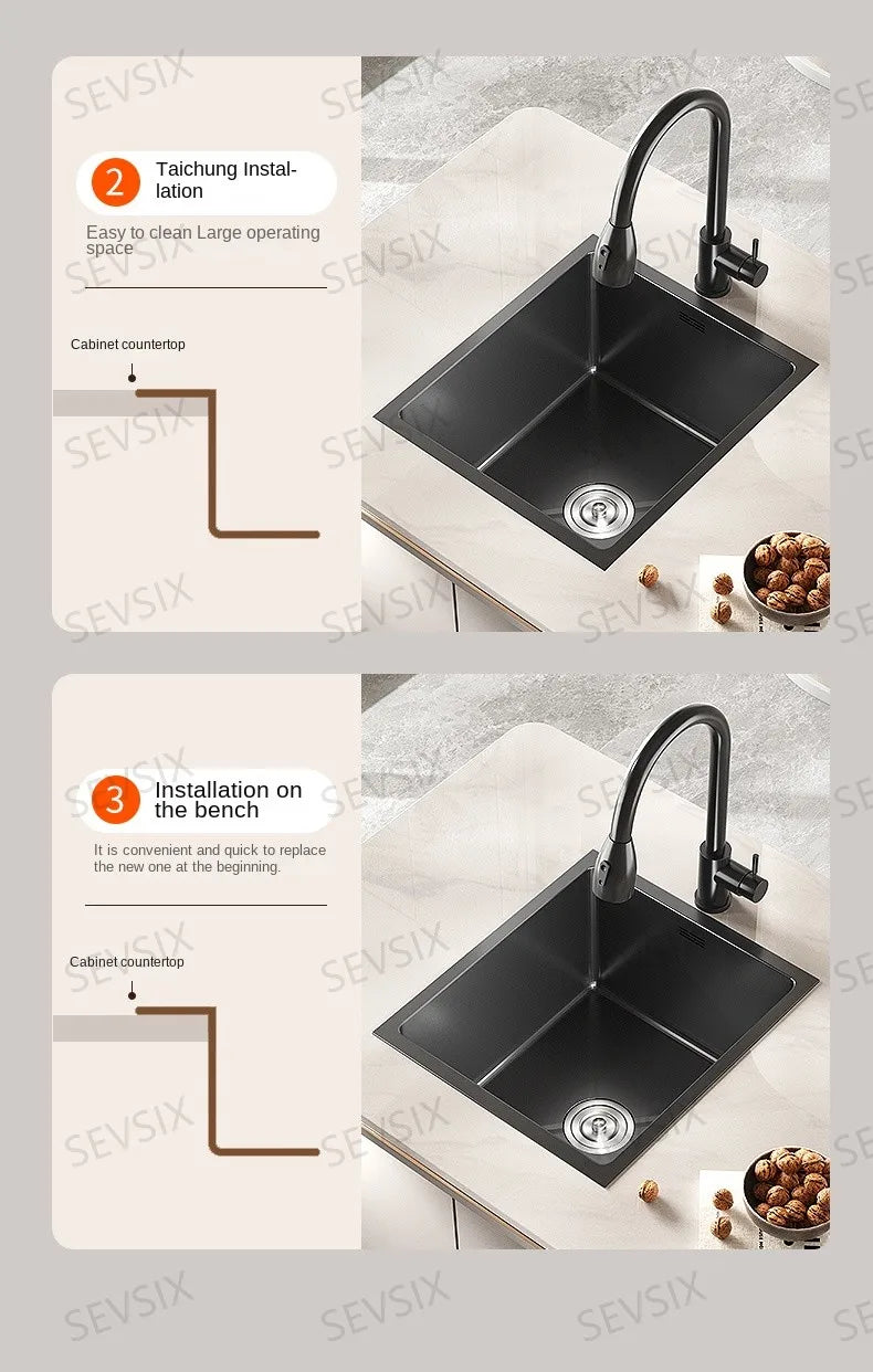 304 stainless steel Kitchen handmade small sink, single sink, vegetable washing basin, under counter, island counter, water bar - Daisan Mart