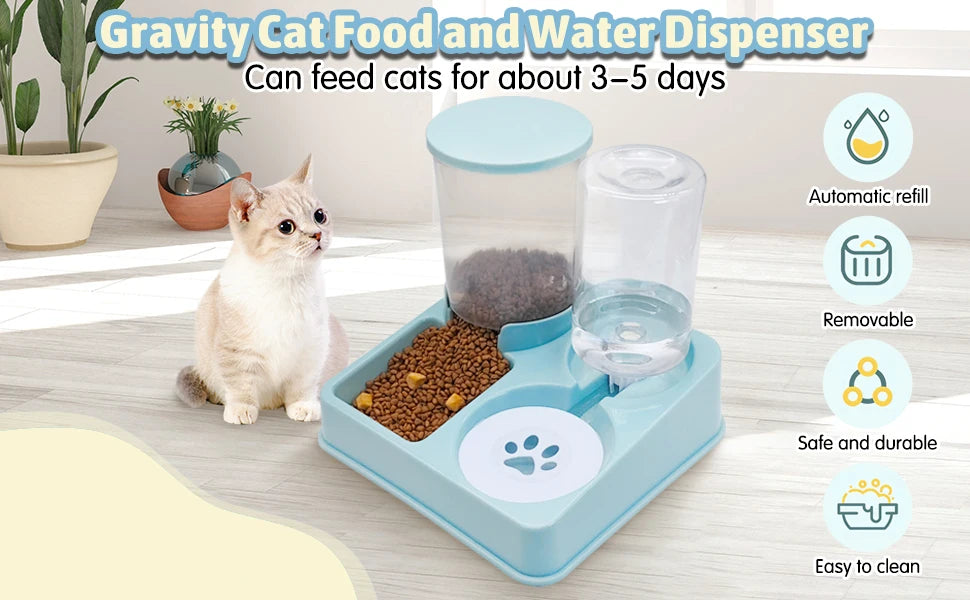 Automatic Cat Feeder Water Dispenser Set, 2 In 1 Tilted Automatic Pet Food And Water Feeder Gravity Food Feeder and Waterer - Daisan Mart