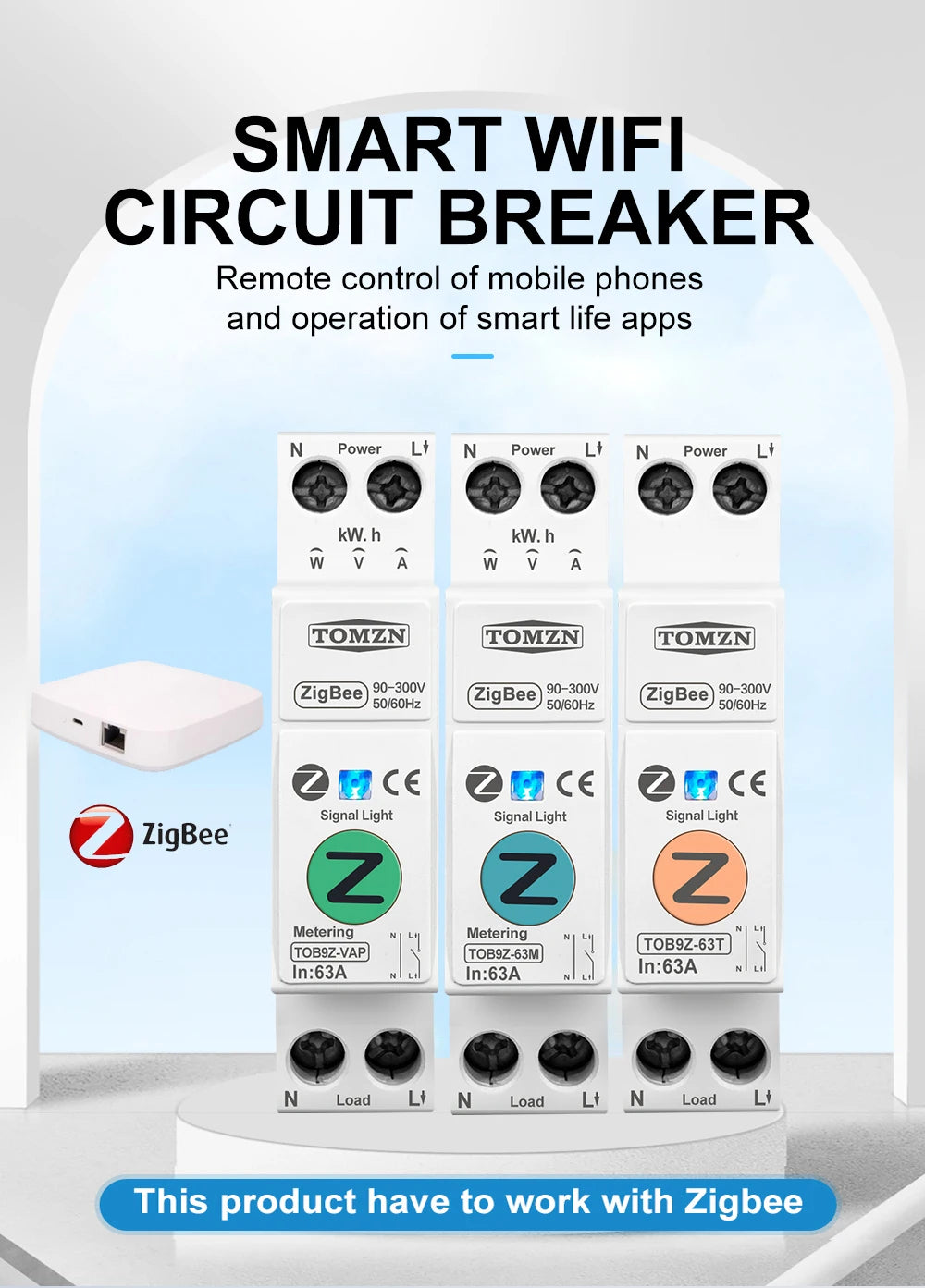 TOMZN Zigbee 63A Smart Switch Energy Meter kWh Metering Monitoring Circuit Breaker Timer Relay MCB TUYA smartlife protection