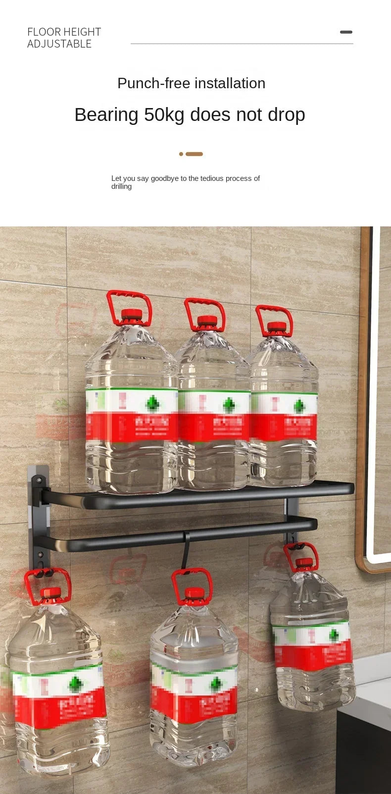 40/50/60CM No Drilling Towel Rack Fold Self-adhesive Wall Hanger Rail Bracket Black Aluminum Shower Bathroom Accessories Holder