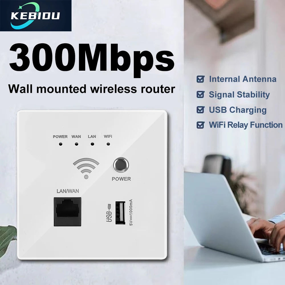 Smart Wireless AP Relay 300Mbps Access Point WiFi Repeater Wifi Extender 220V Power Wall Embedded Router Panel USB Charger RJ45