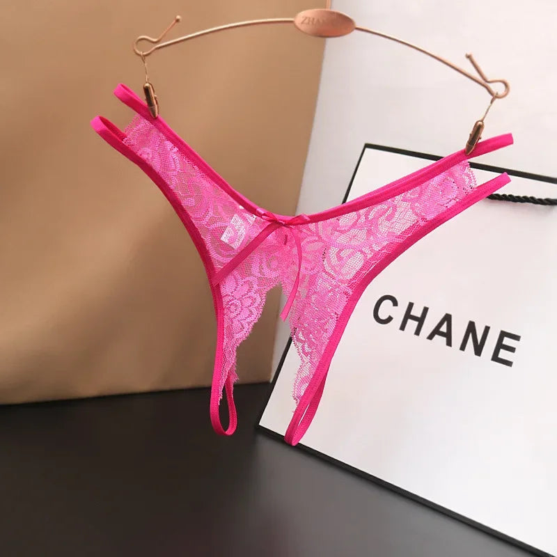 Women's Panties Opening Crotch Transparent G-strings Thongs Sexy Lingeries Low Waist Bowknot Underwear Ladies Womens Lace Pantys