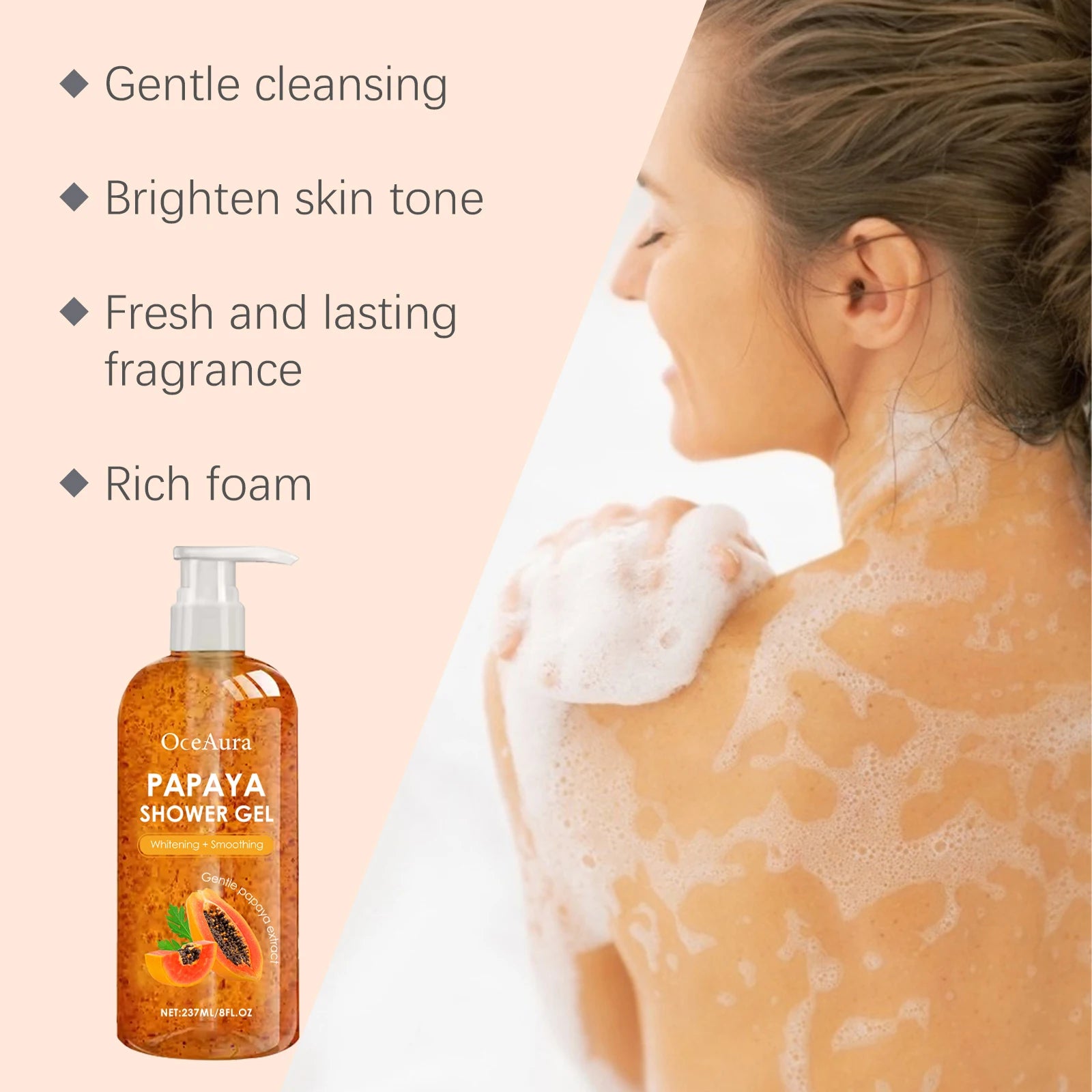 Papaya Moisturizing Shower Gel Nourish Brighten Skin Tone Gentle Cleansing Improve Drying Softening Keratin Fragrant Bath Lotion