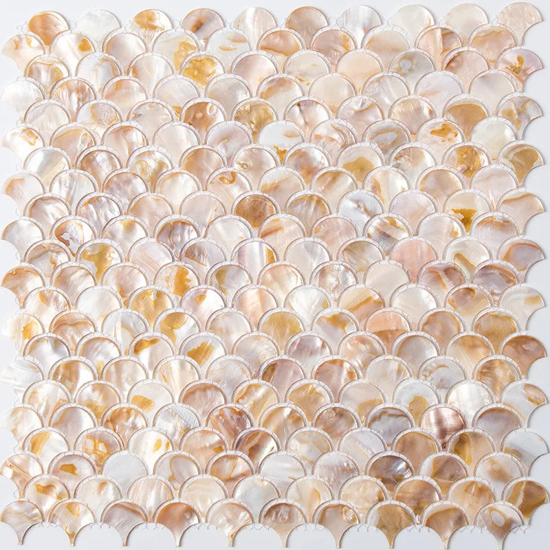 31x31cm 3D Fish Scale Fan-shaped Shell Square Mosaic Kitchen Bathroom Living Room Porch TV Background Wall Tile Self-adhesive