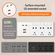 Ổ Cắm Nhanh 65W Đa Năng 5 Lỗ USB Chuẩn Mỹ-Mexico