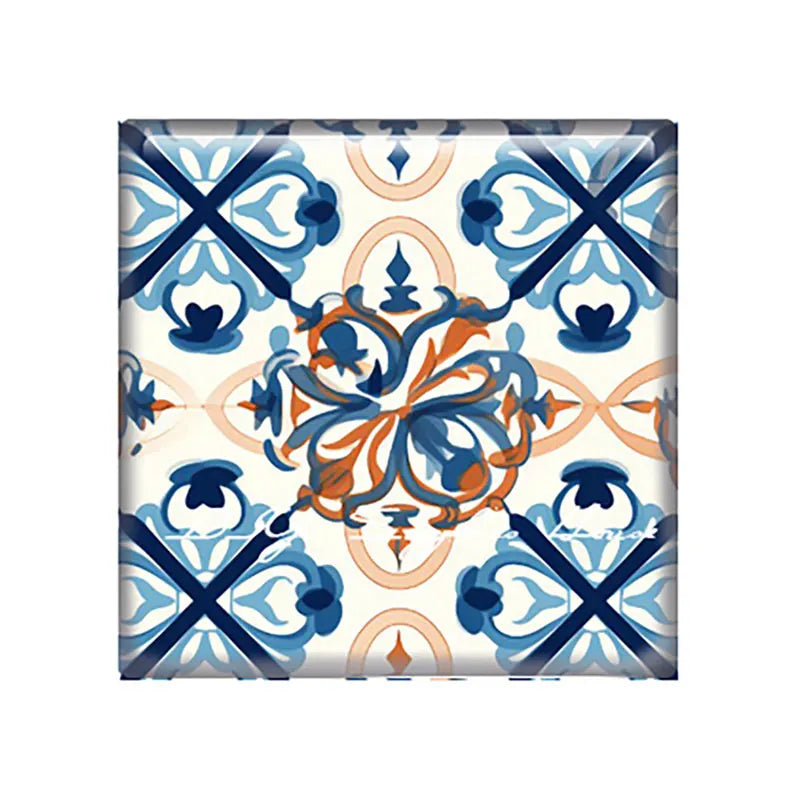 Mặt Kính Vuông Hoa Văn Xanh Cho Trang Sức Handmade