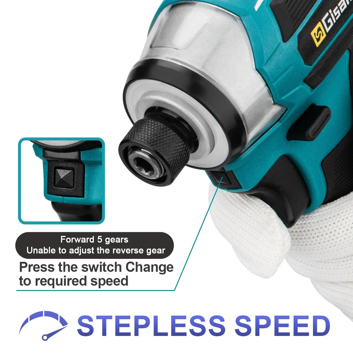 688N.m 1/4'' Brushless Electric Screwdriver Cordless Screwdriver Electric Drill Impact Driver Kit for Makita 18V Battery Battery