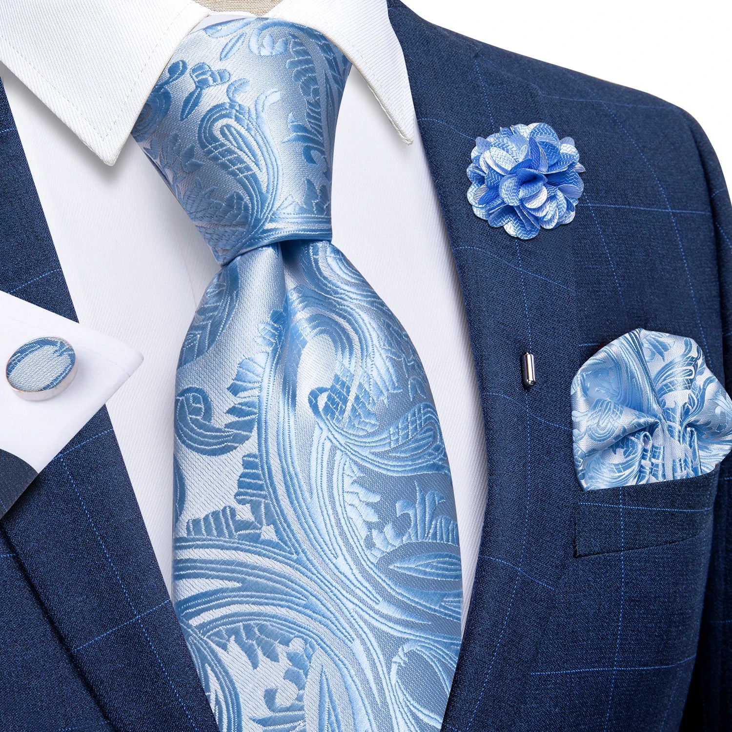 8公分領帶套裝（含領帶夾、口袋巾、袖扣）