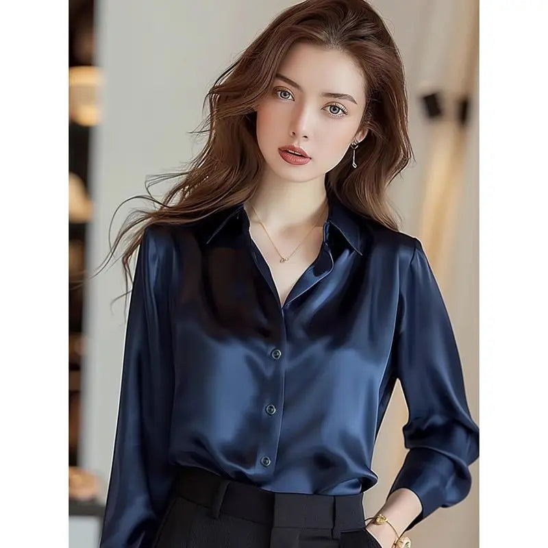 Áo Sơ Mi Lụa Công Sở Nữ Hàn Quốc Dáng Ôm Dài Tay - Daisan Mart