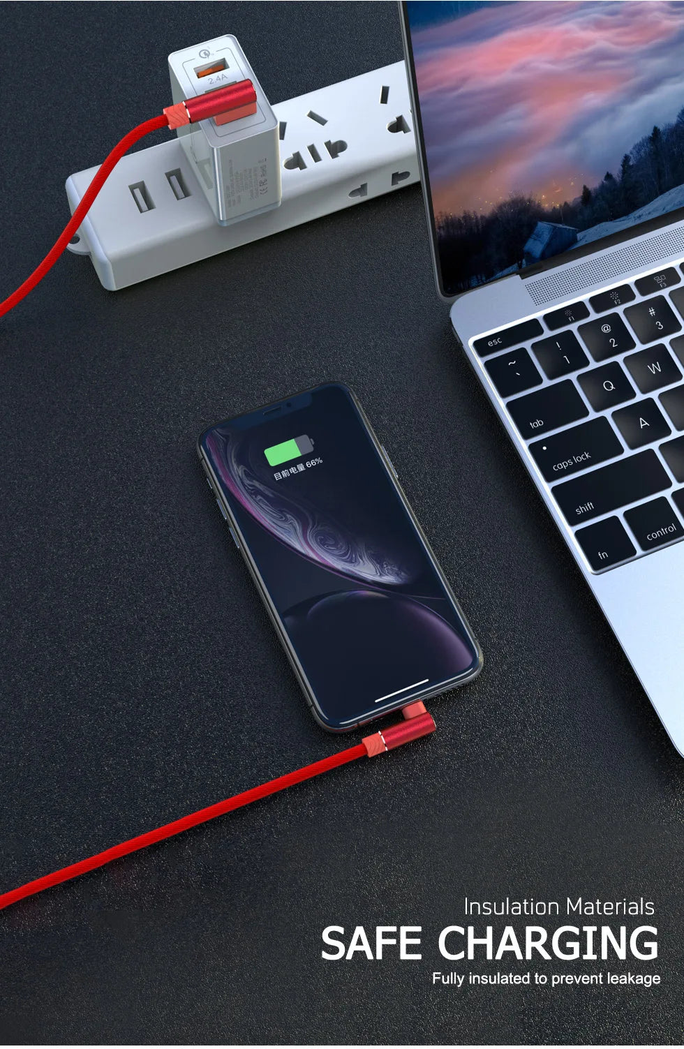 90 Degree Fast Charging Cable For iPhone &amp; iPad 1/2/3m Long