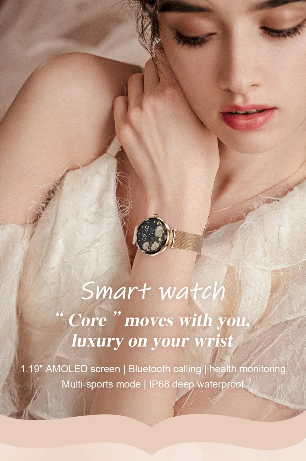 Đồng hồ thông minh nữ AMOLED 1.19 chống nước IP68