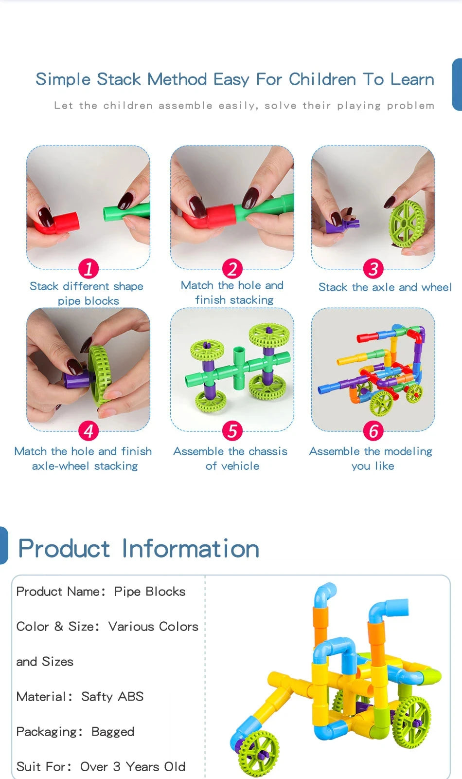 DIY Water Building Blocks Toy Educational Pipe Sensory STEM Kit Constructions Creativity Tube Blocks Pop Building Block Kids Toy