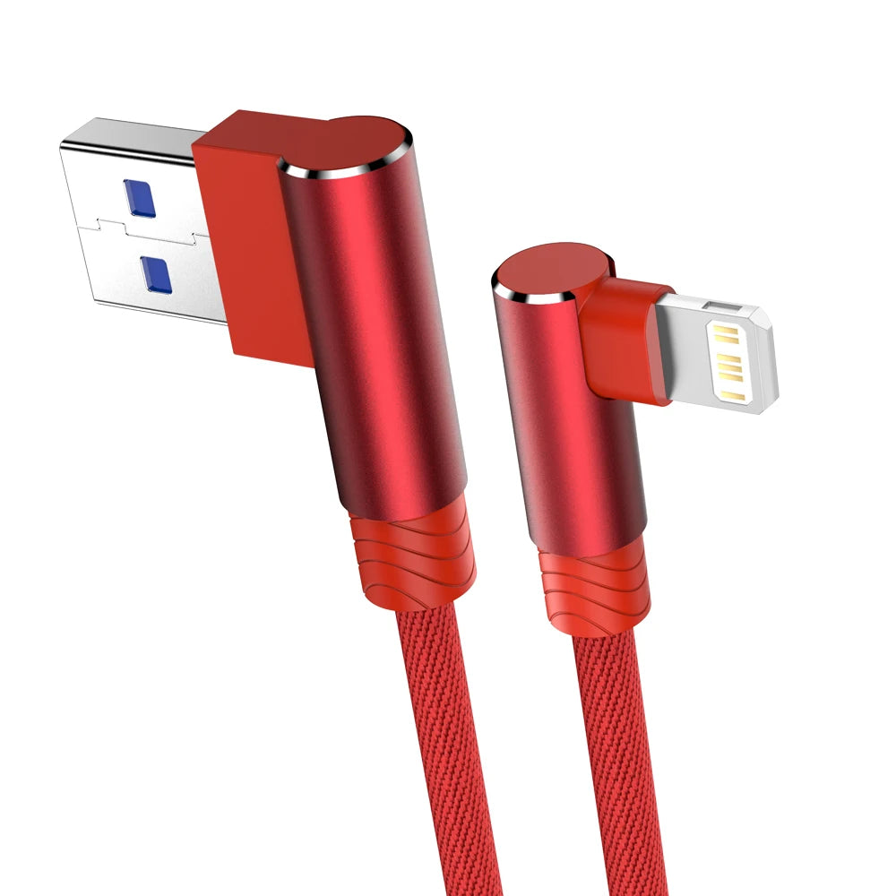 90 Degree Fast Charging Cable 1-3m Length For iPhone/iPad