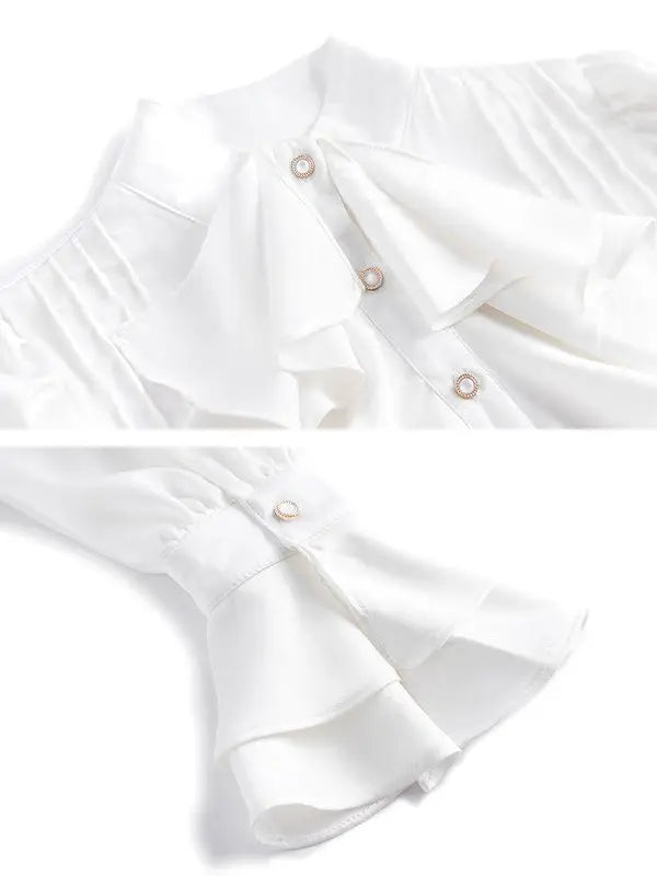 Office Lady Shirts for Women White Elegant Clothing All-match Fashion Korean Style High Street Chic Long Sleeve Spring Autumn - Daisan Mart