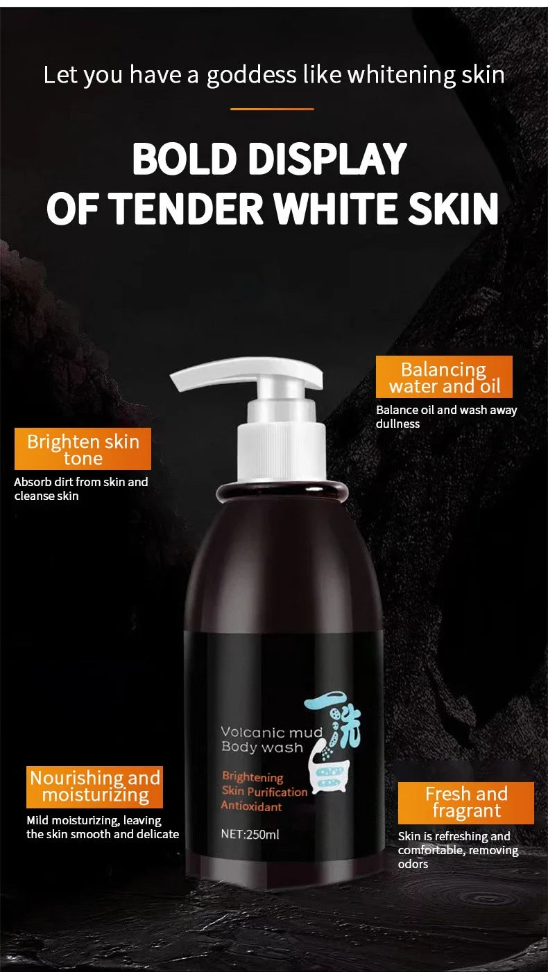 250ml Volcanic Mud Skin Care Body Wash Brightening Skin Tone Deep Cleansing Body Wash