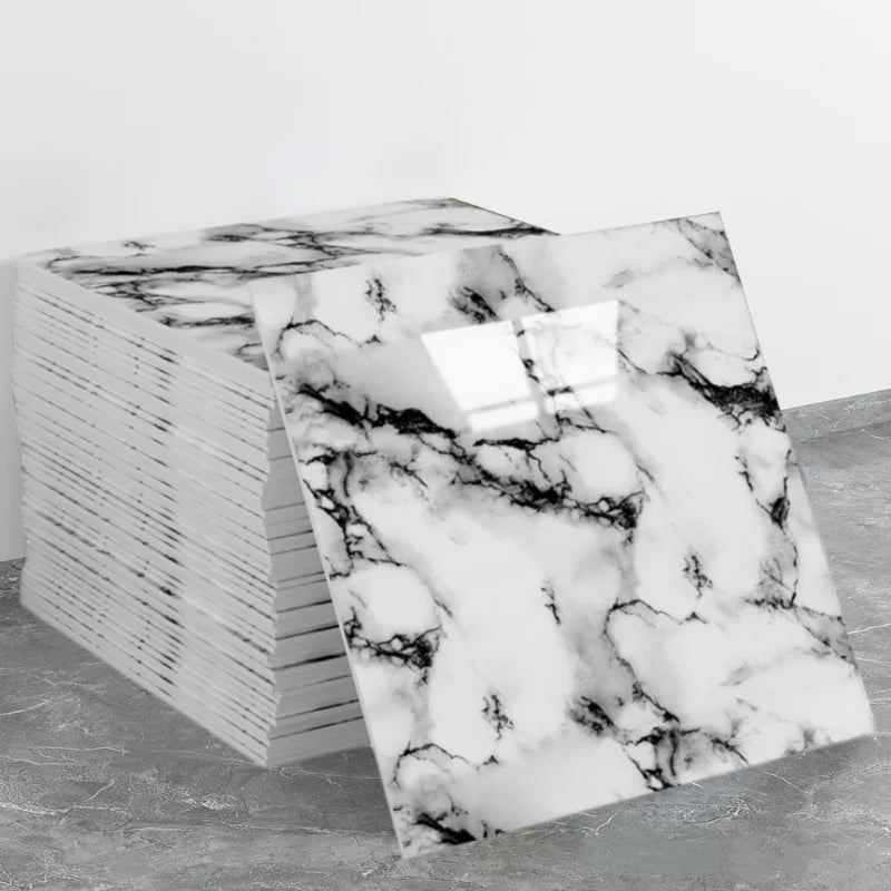 Marble Pattern Foam Self-adhesive Wallpaper Home Decor Aluminum Foil Bottom Imitation Tile Wall Stickers for Kitchen Bathroom