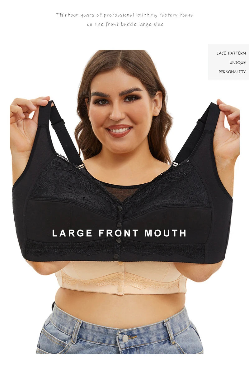 Large size AG lace bra, push-up bra, no underwire, front closure